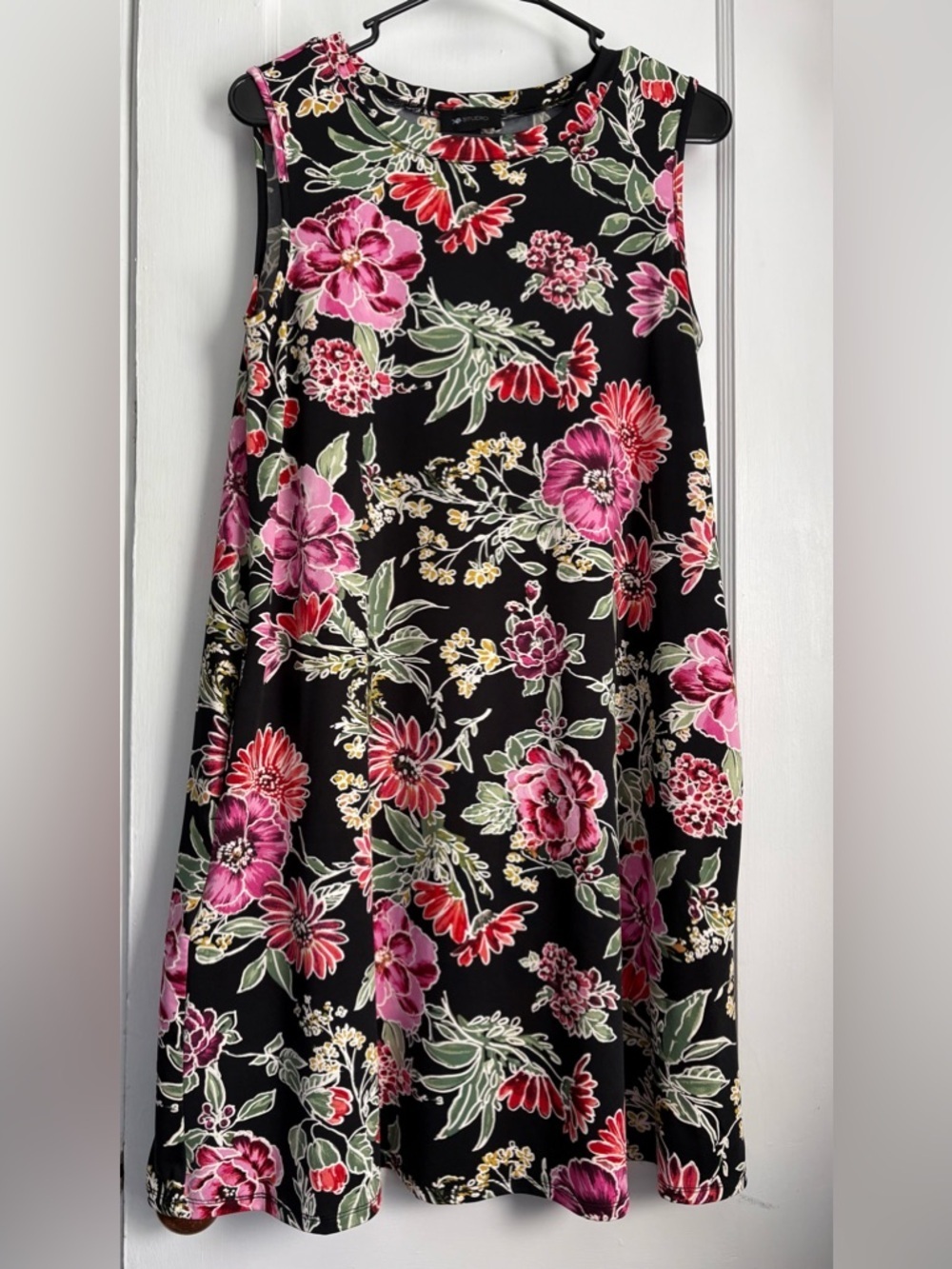 AB Studio Black A-Line Mini Dress with Pink & Green Floral Print, Sz: Medium